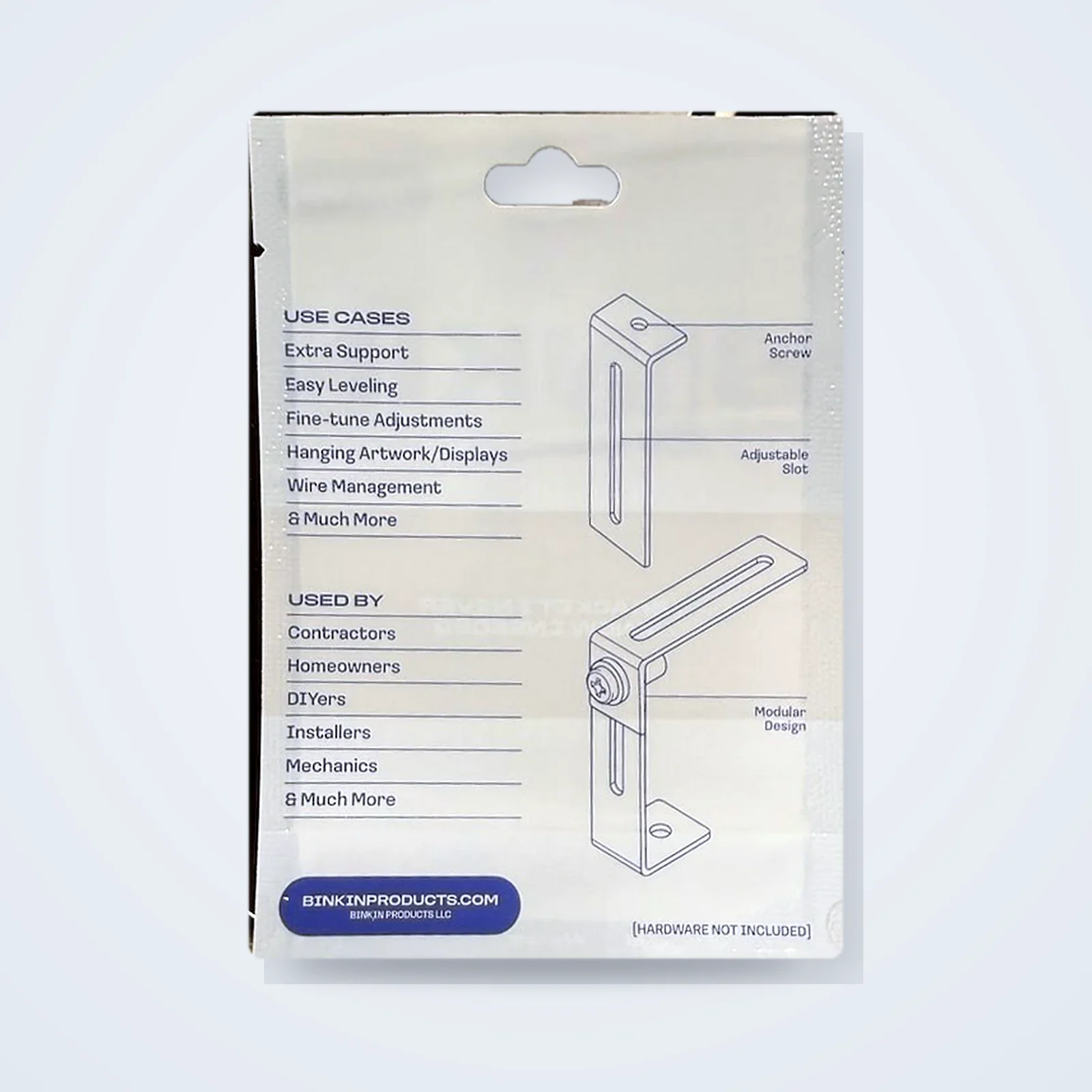 The BINKIN 8 pack retail bag, back, showing use cases